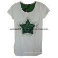 Sérigraphie avec strass Mesdames Fashion Design T-shirt en coton